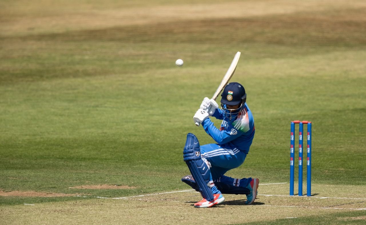 Maulyarajsinh Chavda ducks under a ball, England U19s vs India U19s, 2nd Youth ODI, Northampton, June 30, 2025