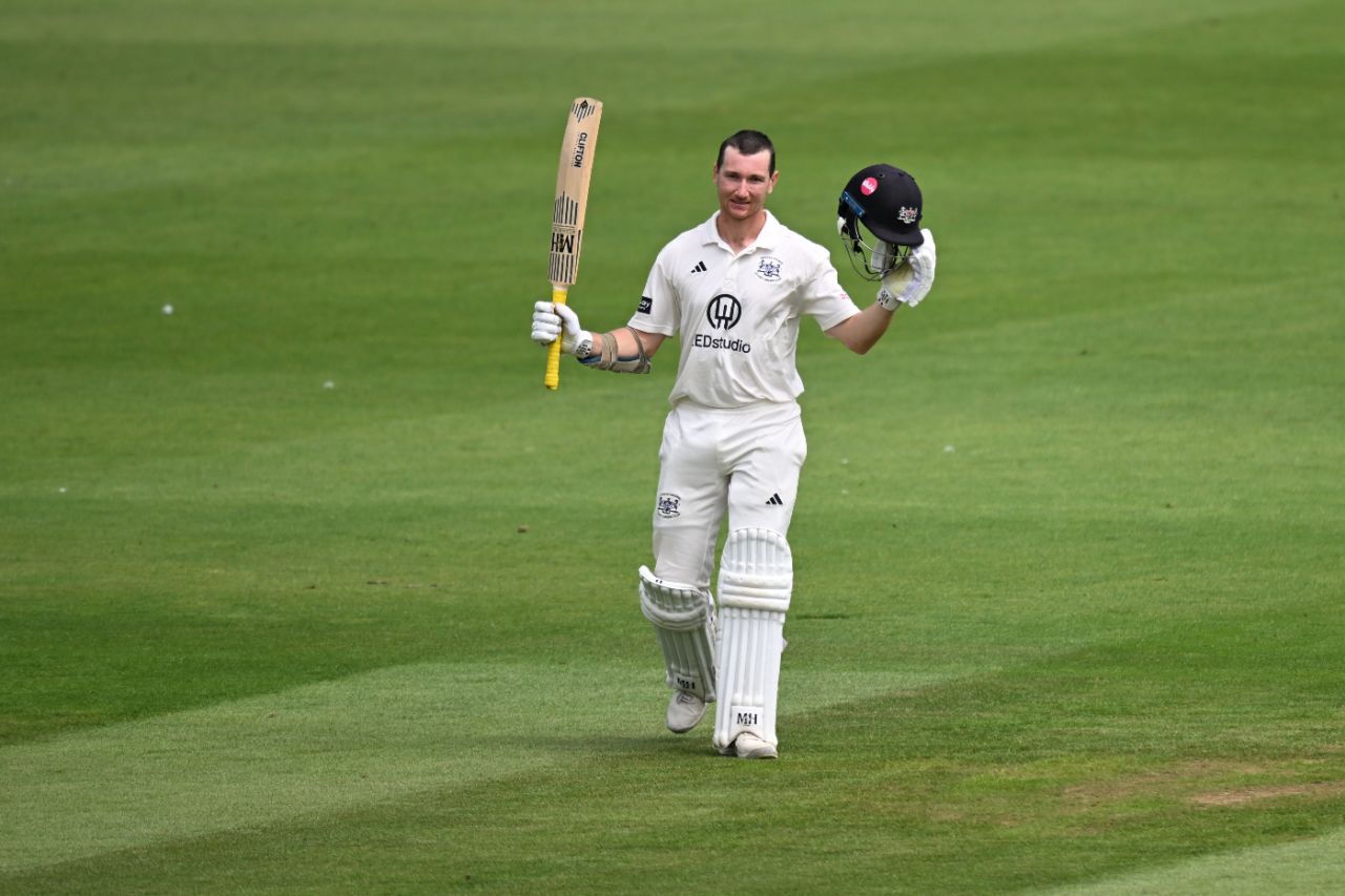 James Bracey reaches his hundred on the second morning, Glamorgan vs Gloucestershire, Cardiff, June 30, 2025