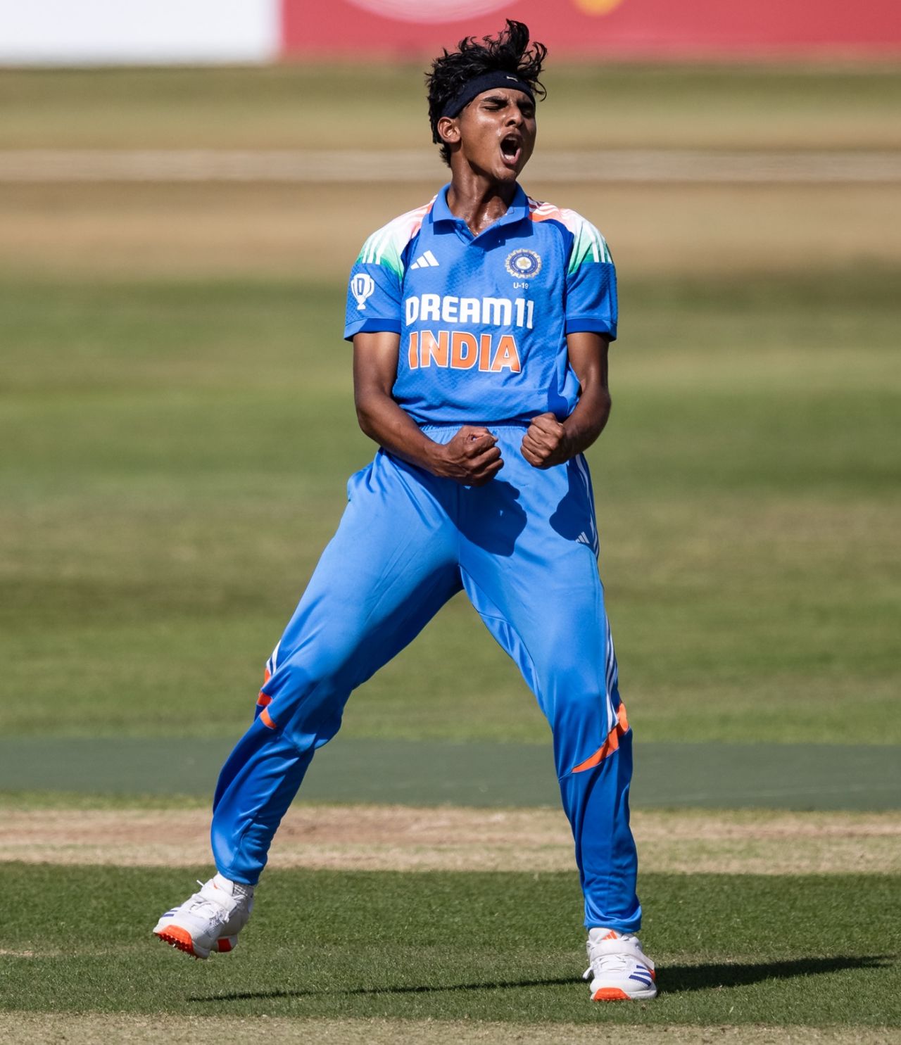 RS Ambrish is chuffed after taking a wicket, England U19s vs India U19s, 2nd Youth ODI, Northampton, June 30, 2025