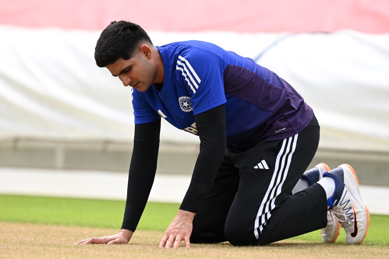 Shubman Gill inspects the pitch, England vs India, 2nd Test, Birmingham, July 1, 2025