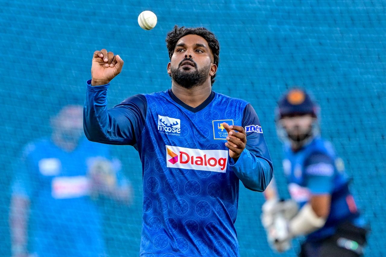 Wanindu Hasaranga prepares to bowl at the nets, Colombo, July 1, 2025