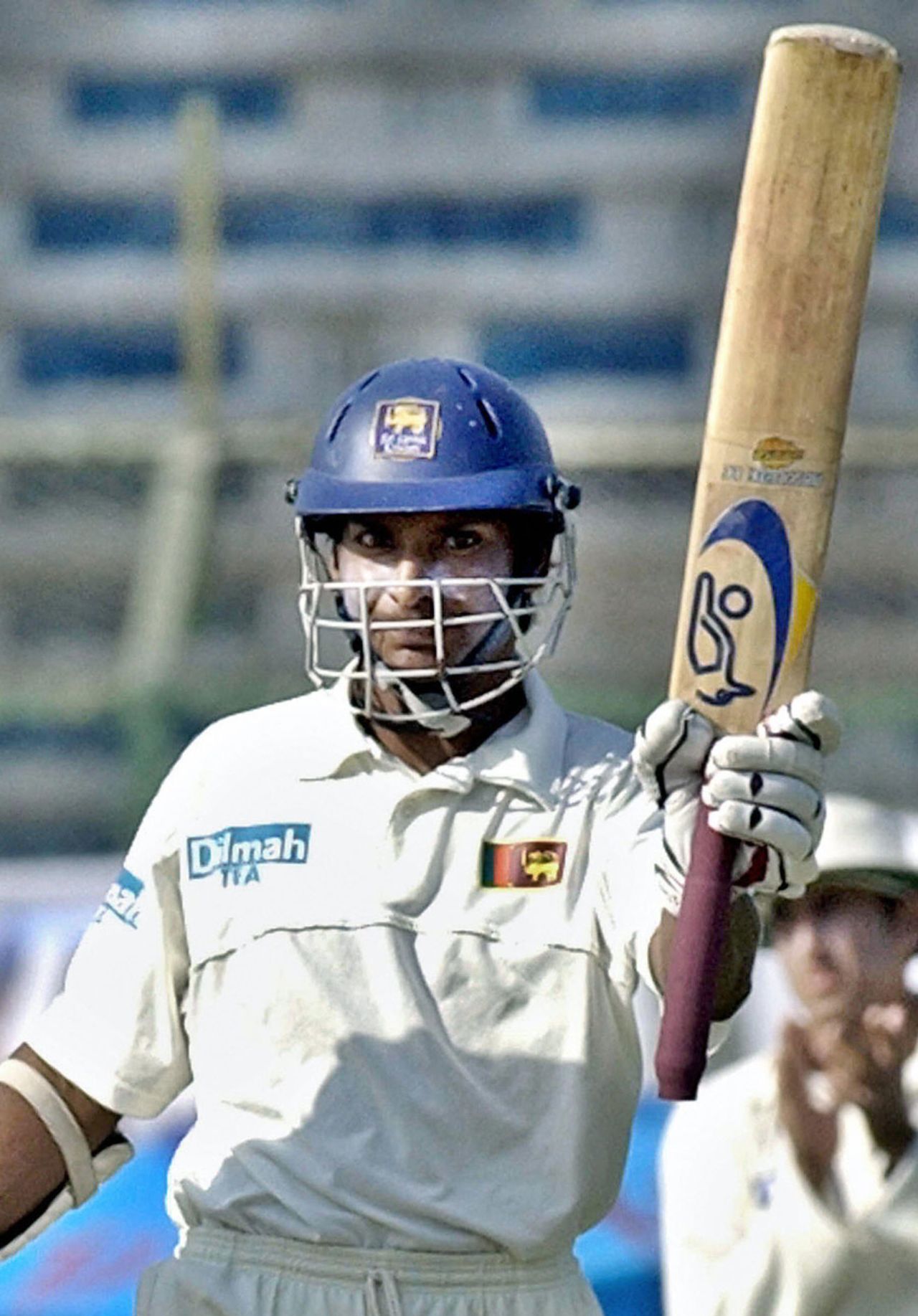 Kumar Sangakkara celebrates his rearguard century, on the fourth day at Karachi, Pakistan v Sri Lanka, 2nd Test, Karachi, 4th day, October 31, 2004