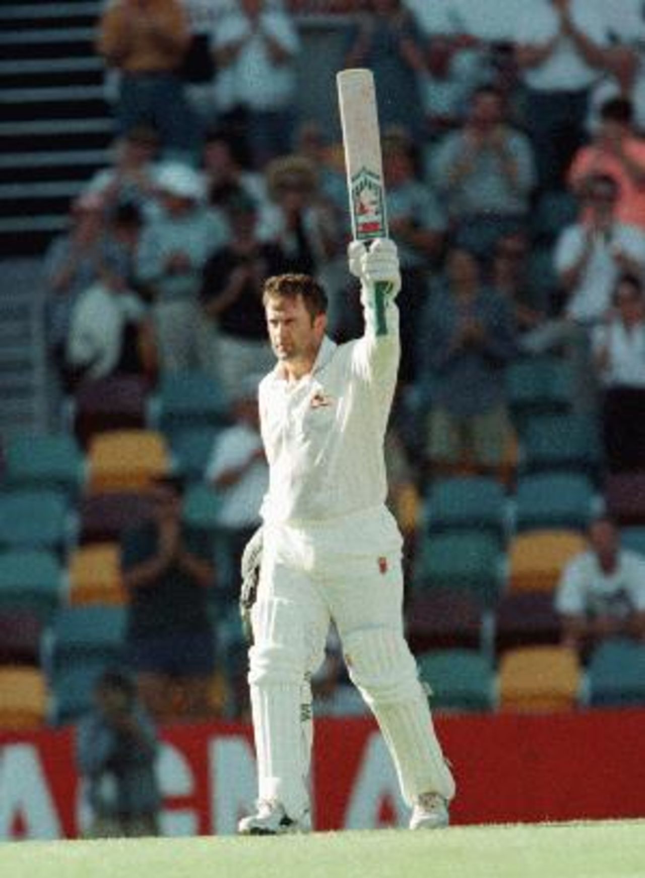Mark Taylor scores 100 during the first day of the Australia v New Zealand Test at the Gabba, 7 - 11 Nov 1997