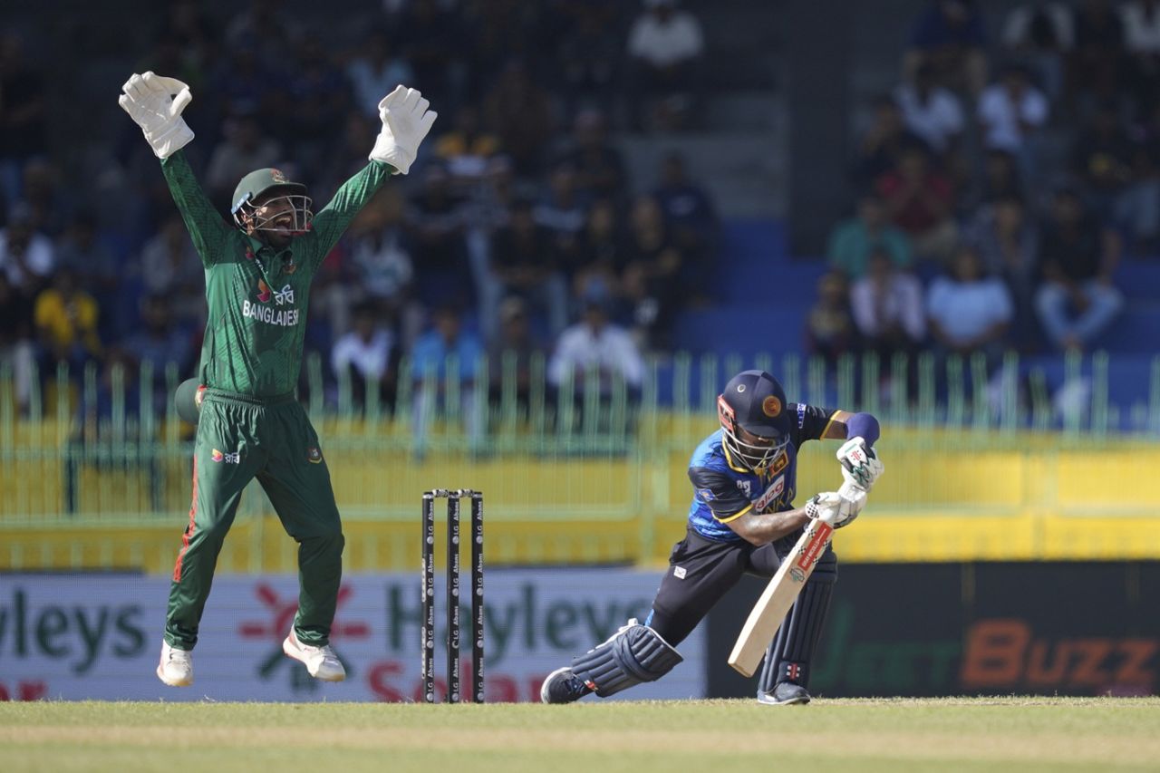 Litton Das appeals for lbw against Kusal Mendis, Sri Lanka vs Bangladesh, 1st ODI, Colombo (RPS), July 2, 2025