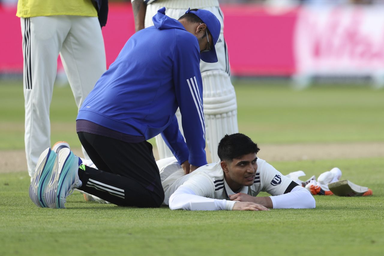 Shubman Gill receives treatment for his back, England vs India, 2nd Test, Birmingham, Day 2, July 2, 2025