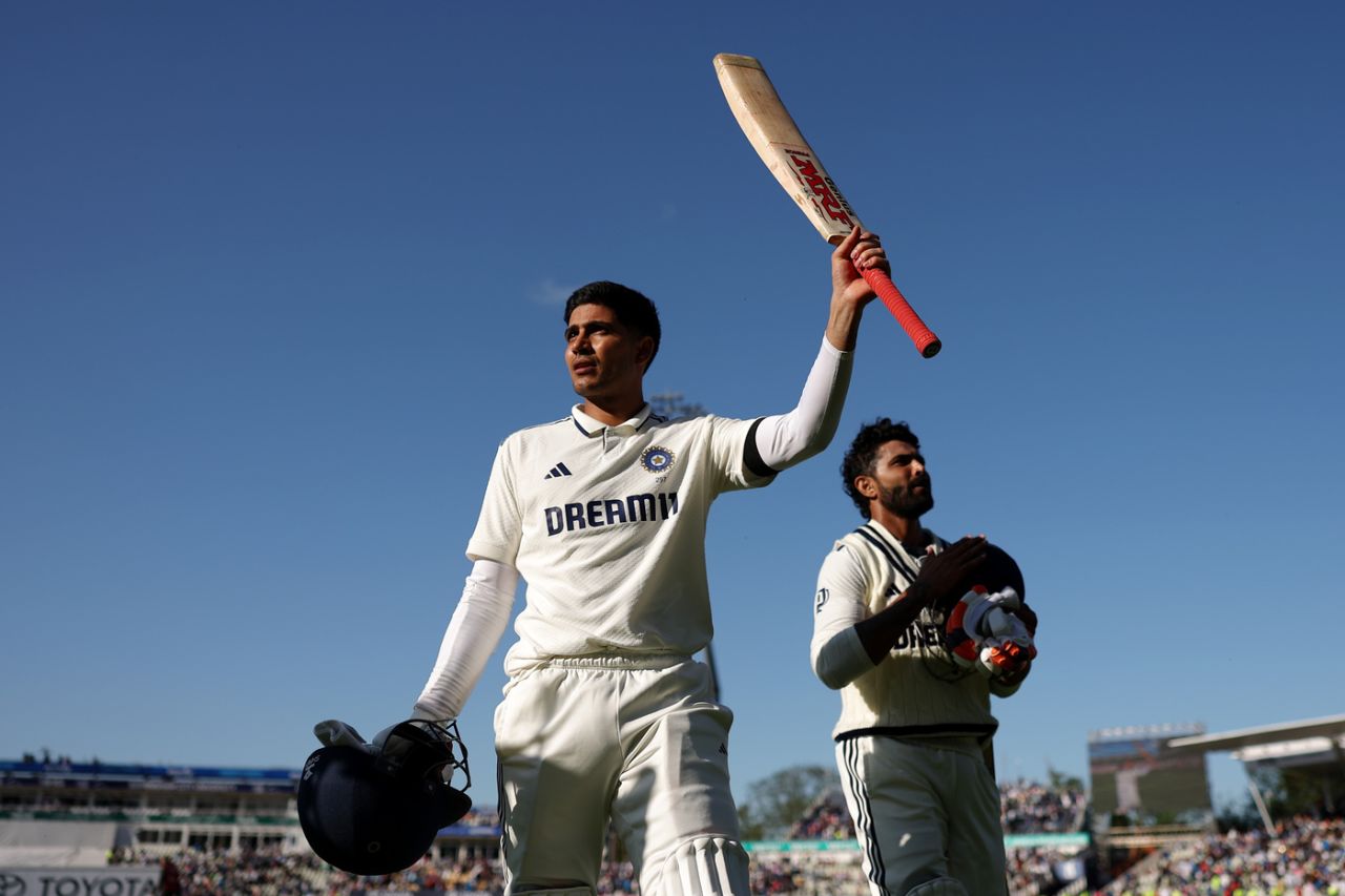 Centurion Shubman Gill and Ravindra Jadeja walk off at stumps, England vs India, 2nd Test, Birmingham, Day 1, July 2, 2025