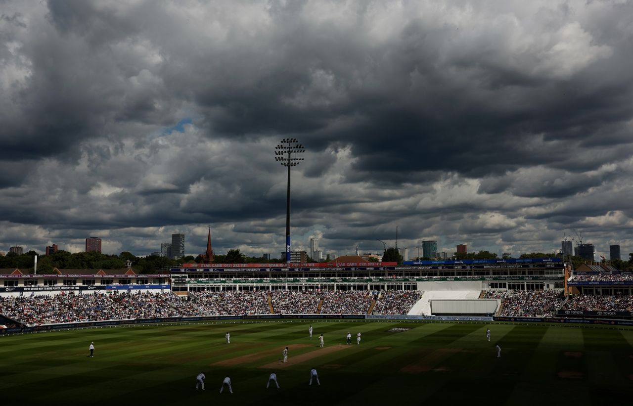 Clouds gather over Edgbaston, England vs India, 2nd Test, Birmingham, 2nd day, July 3, 2025