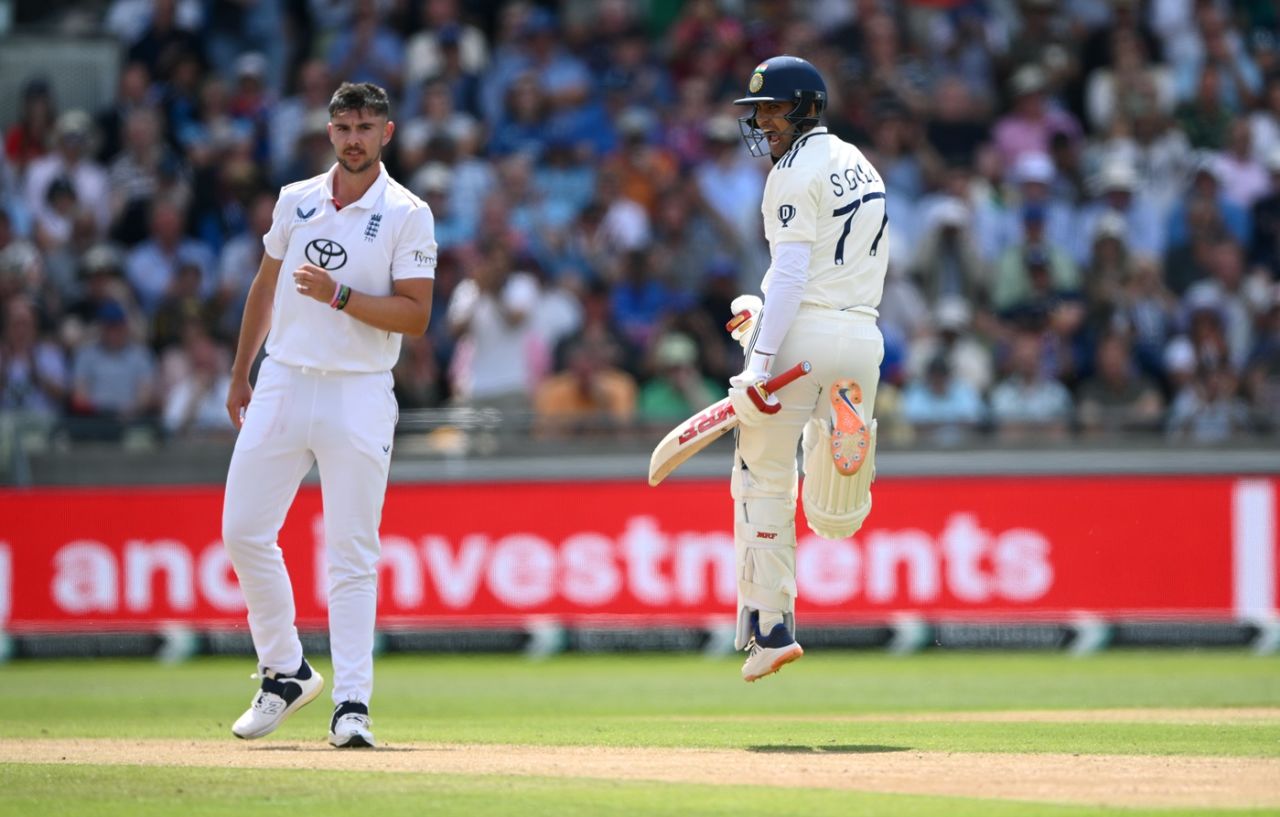 Shubman Gill celebrates his double-century as Josh Tongue watches on, England vs India, 2nd Test, Birmingham, 2nd day, July 3, 2025