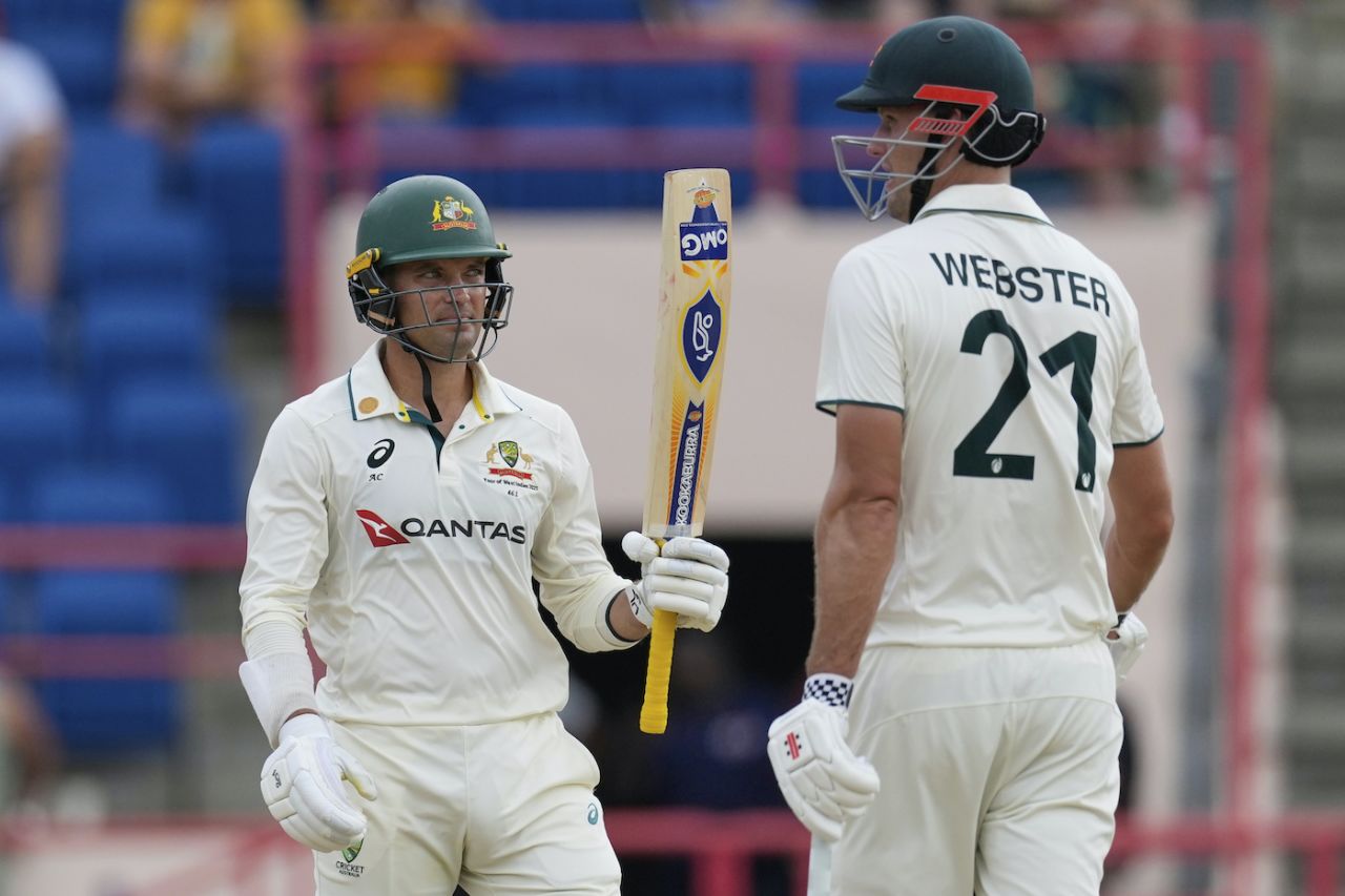 Alex Carey celebrates his 11th Test fifty, West Indies vs Australia, 2nd Test, St George's, 1st day, July 3, 2025