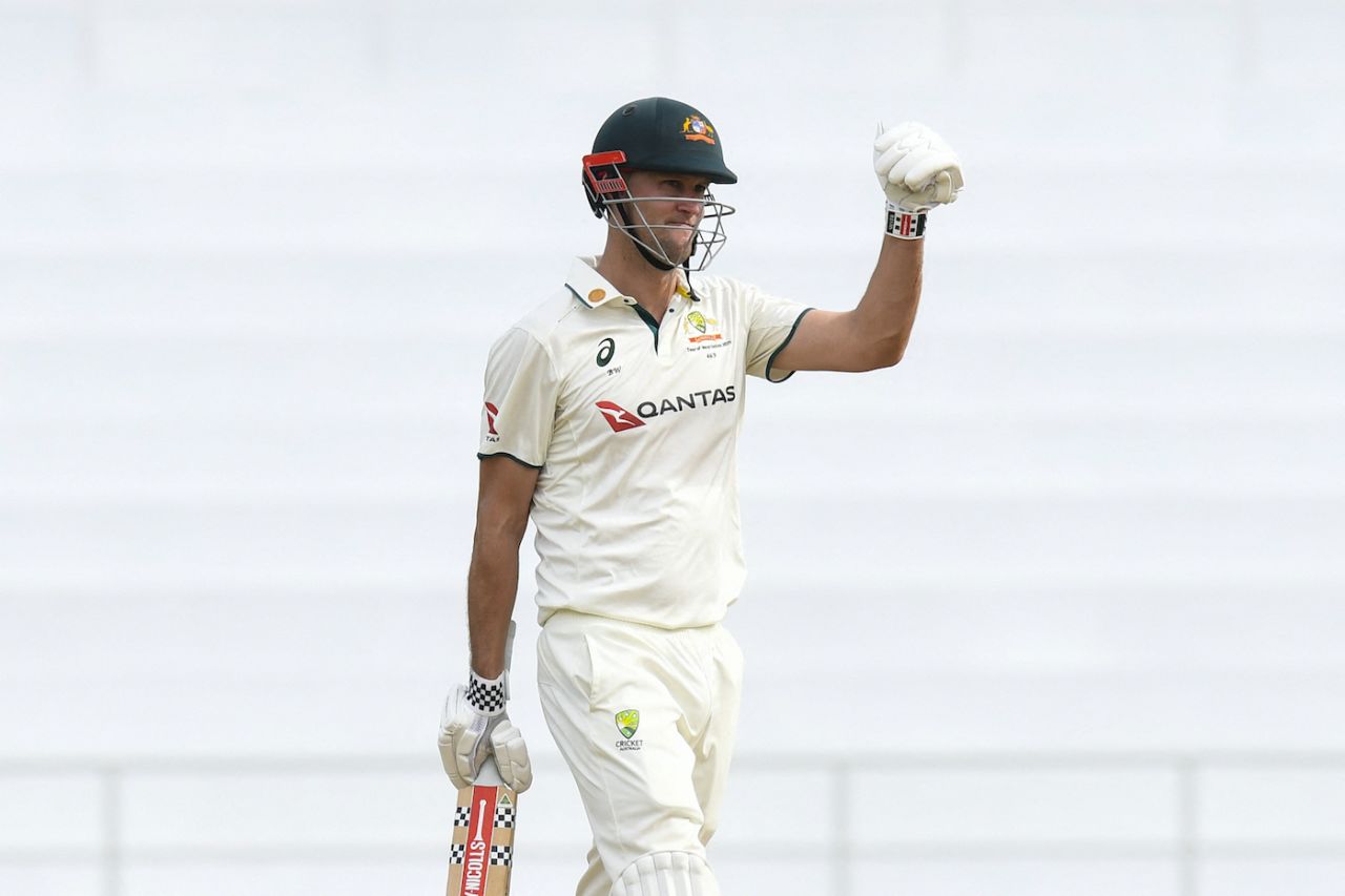Beau Webster celebrates back-to-back fifties, West Indies vs Australia, 2nd Test, St George's, 1st day, July 3, 2025