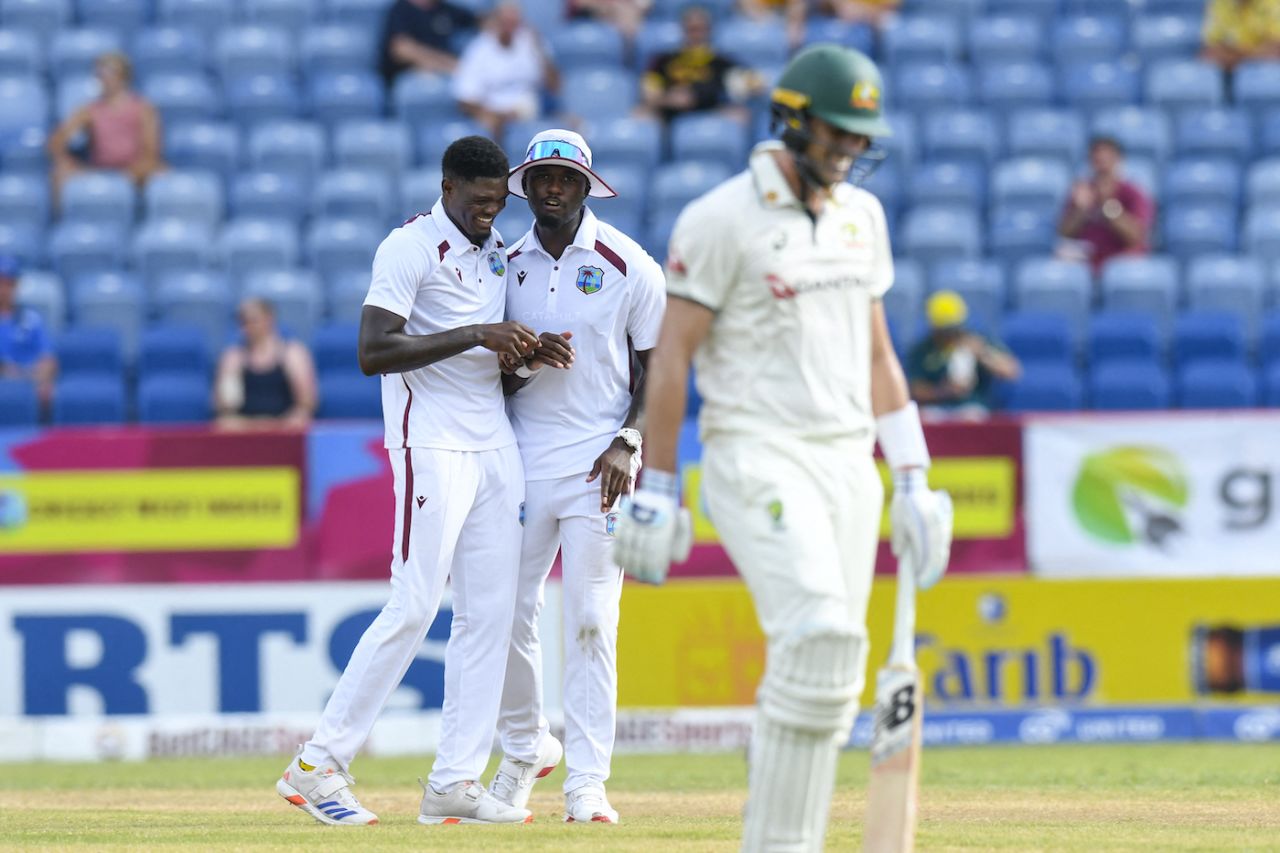 Alzarri Joseph got low bounce to dismiss Pat Cummins, West Indies vs Australia, 2nd Test, St George's, 1st day, July 3, 2025