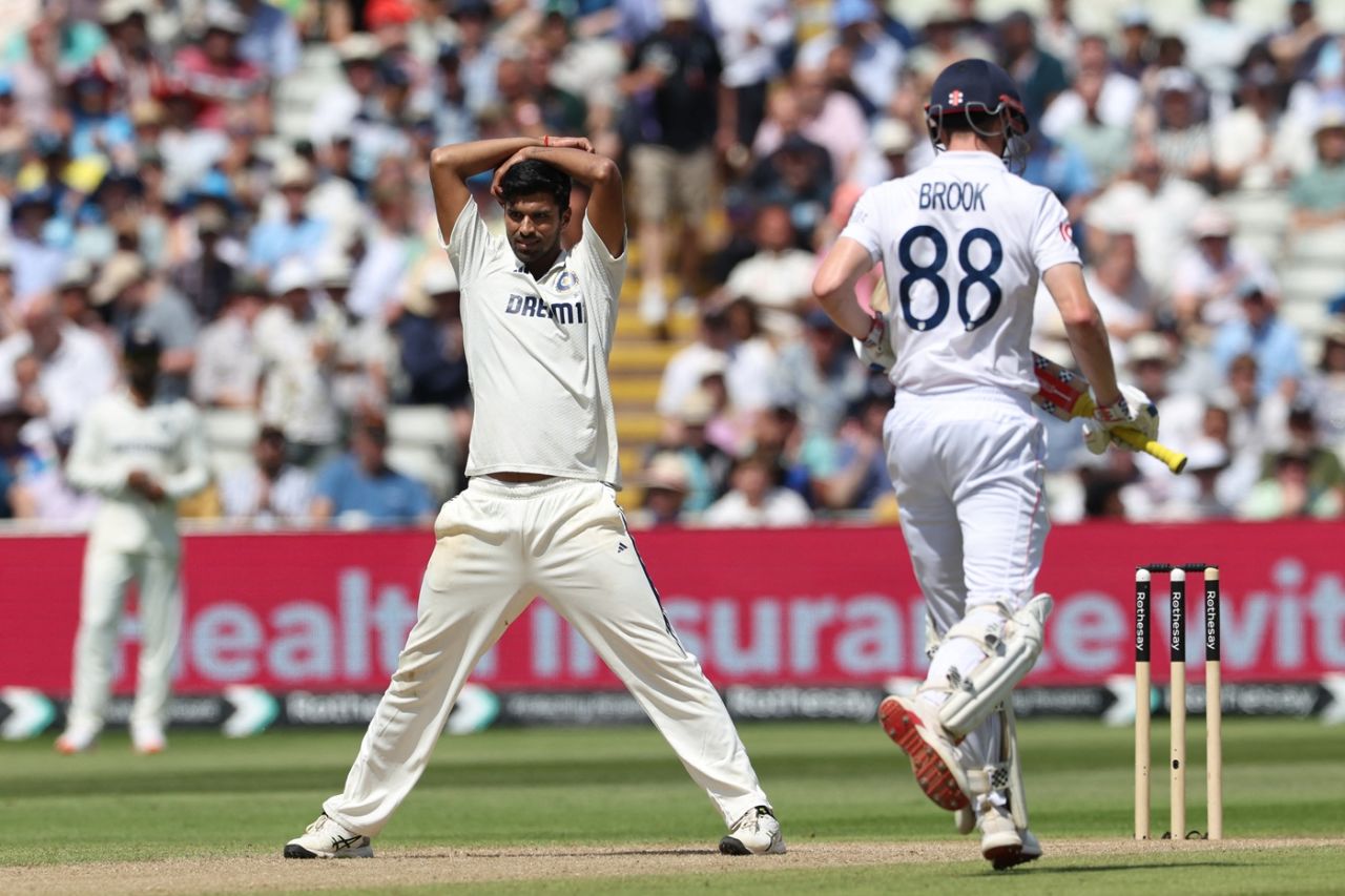 Washington Sundar had some hands-on-head moments, England vs India, 2nd Test, Birmingham, 3rd day, July 4, 2025