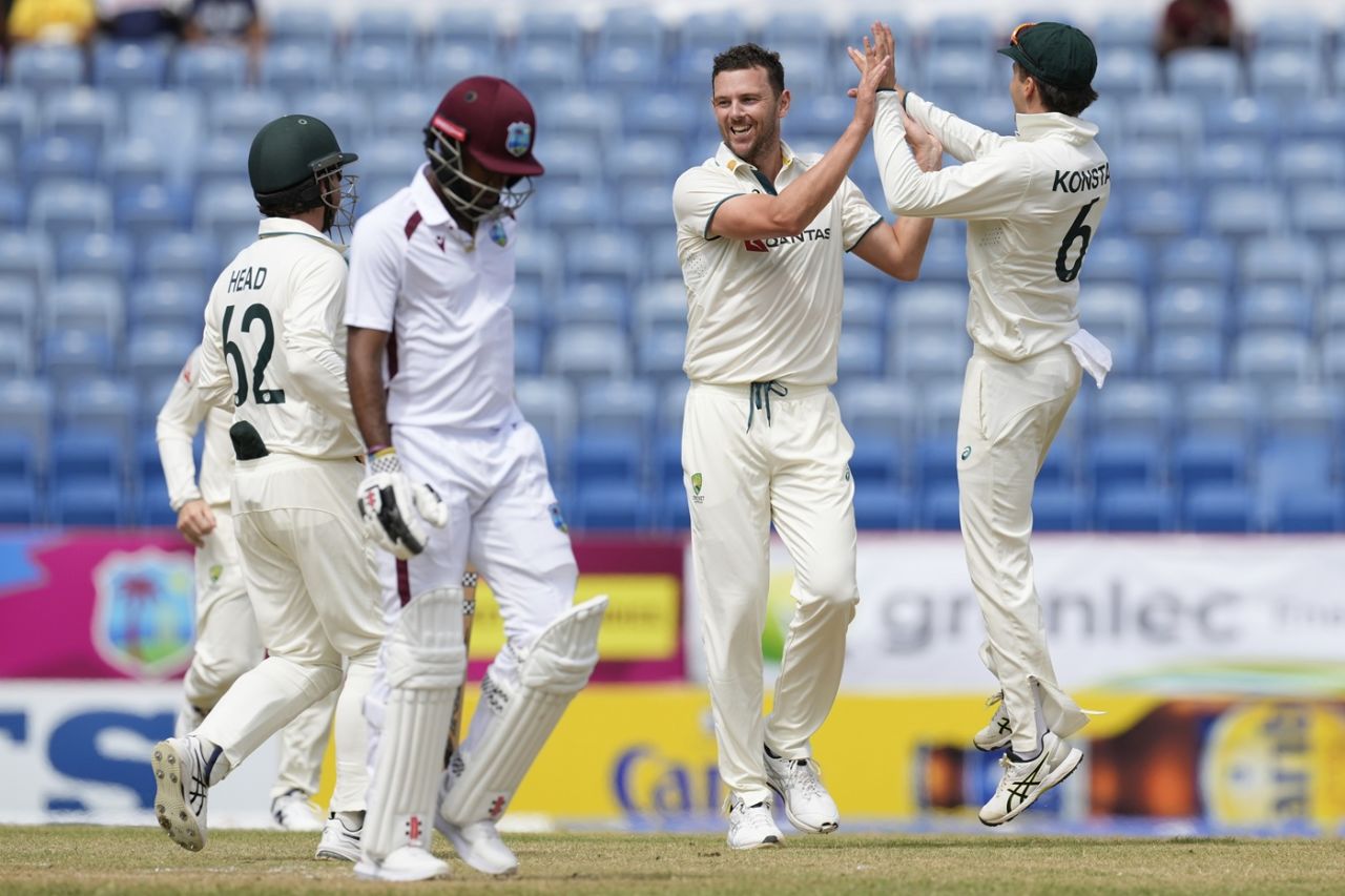 Josh Hazlewood struck early, West Indies vs Australia, 2nd Test, 2nd day, St George's, July 4, 2025