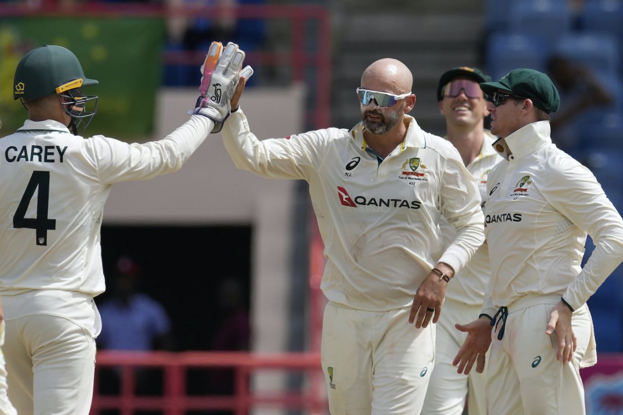 Nathan Lyon struck twice in the middle session, West Indies vs Australia, 2nd Test, 2nd day, St George's, July 4, 2025