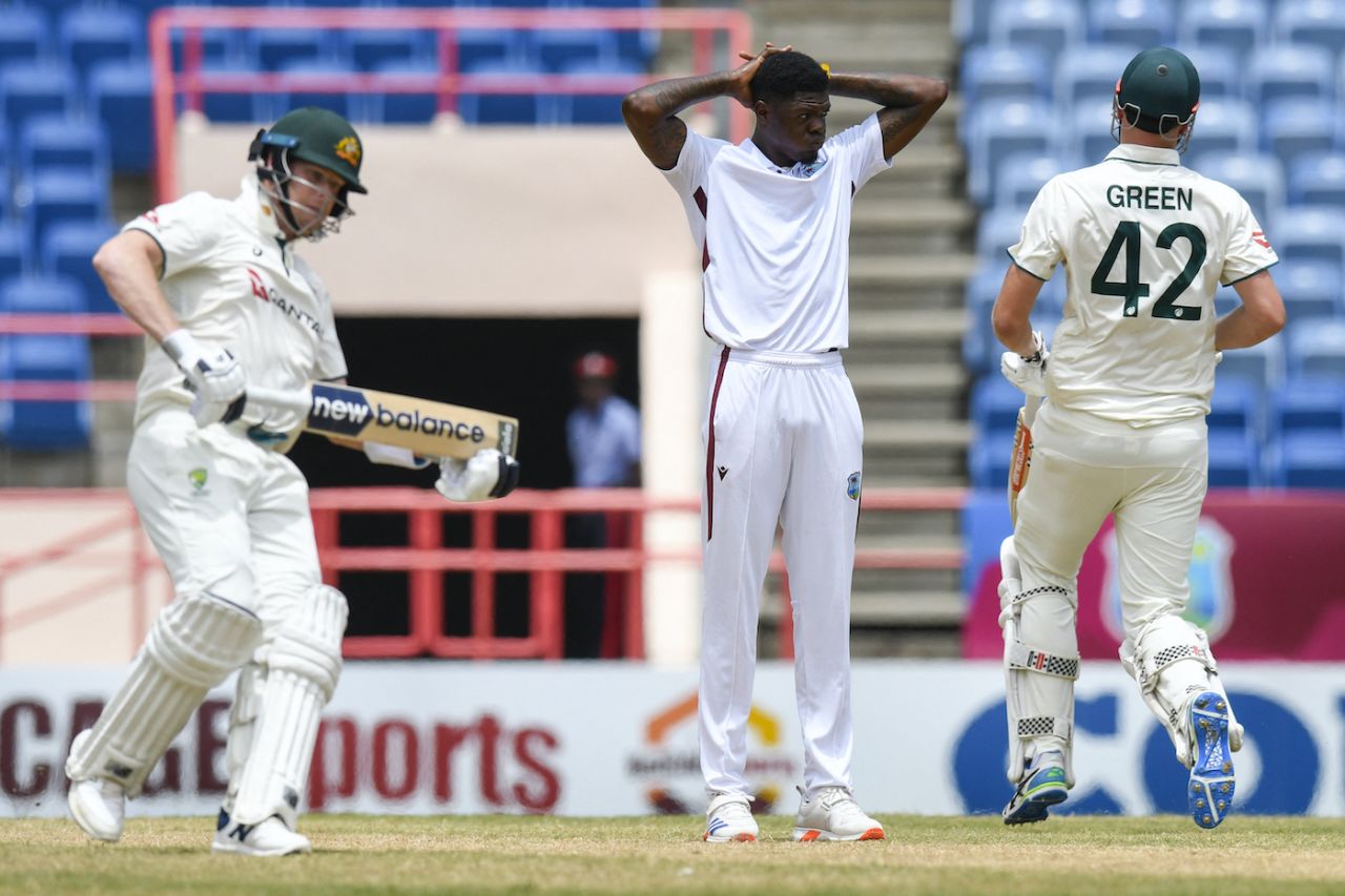 Steven Smith and Cameron Green saw off a probing spell from Alzarri Joseph, West Indies vs Australia, 2nd Test, 3rd day, St George's, July 5, 2025
