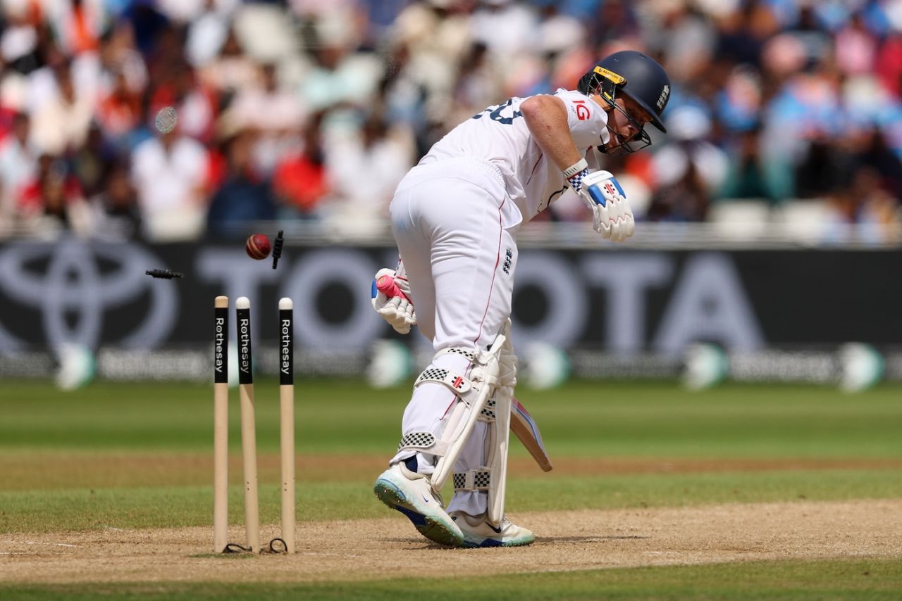 Ollie Pope is bowled early on the final day, England vs India, 2nd Test, Edgbaston, 5th day, July 6, 2025