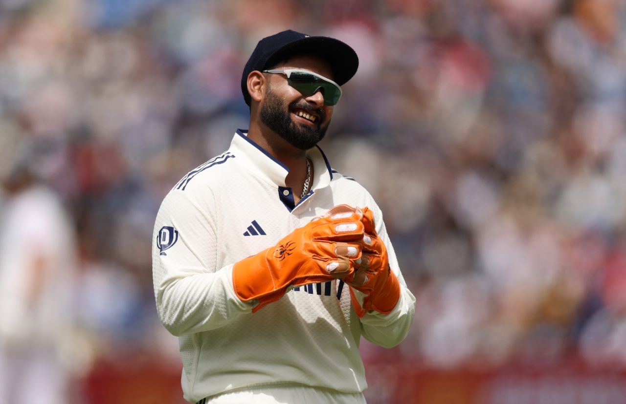 Rishabh Pant enjoys a light moment on the field, England vs India, 2nd Test, Edgbaston, 5th day, July 6, 2025