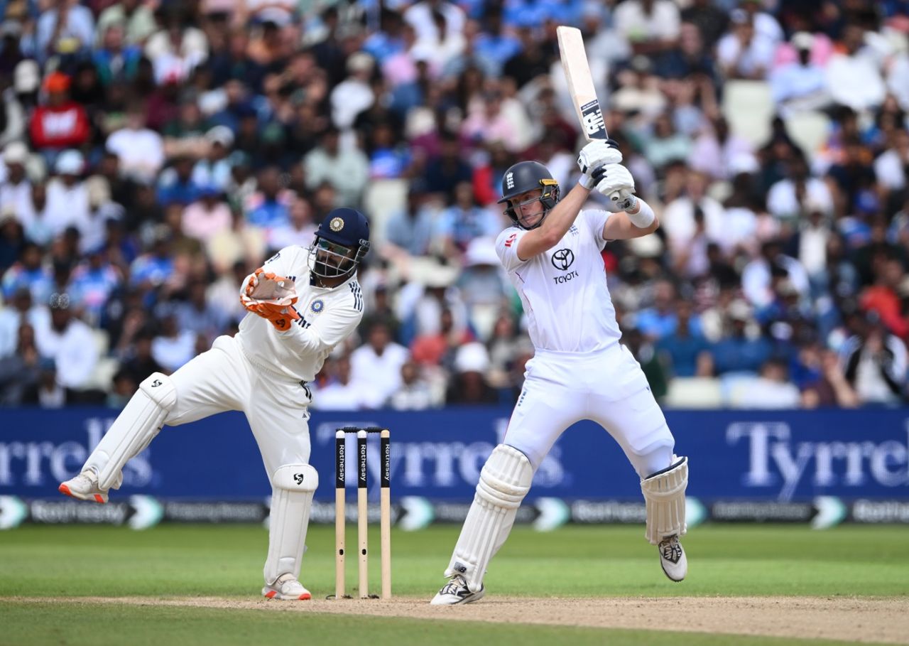 Jamie Smith slaps one away on the off side, England vs India, 2nd Test, Birmingham, 5th day, July 6, 2025