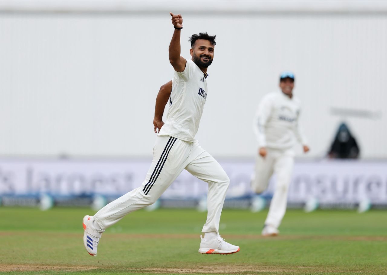Akash Deep celebrates his fifth wicket, England vs India, 2nd Test, 5th day, Birmingham, July 6, 2025