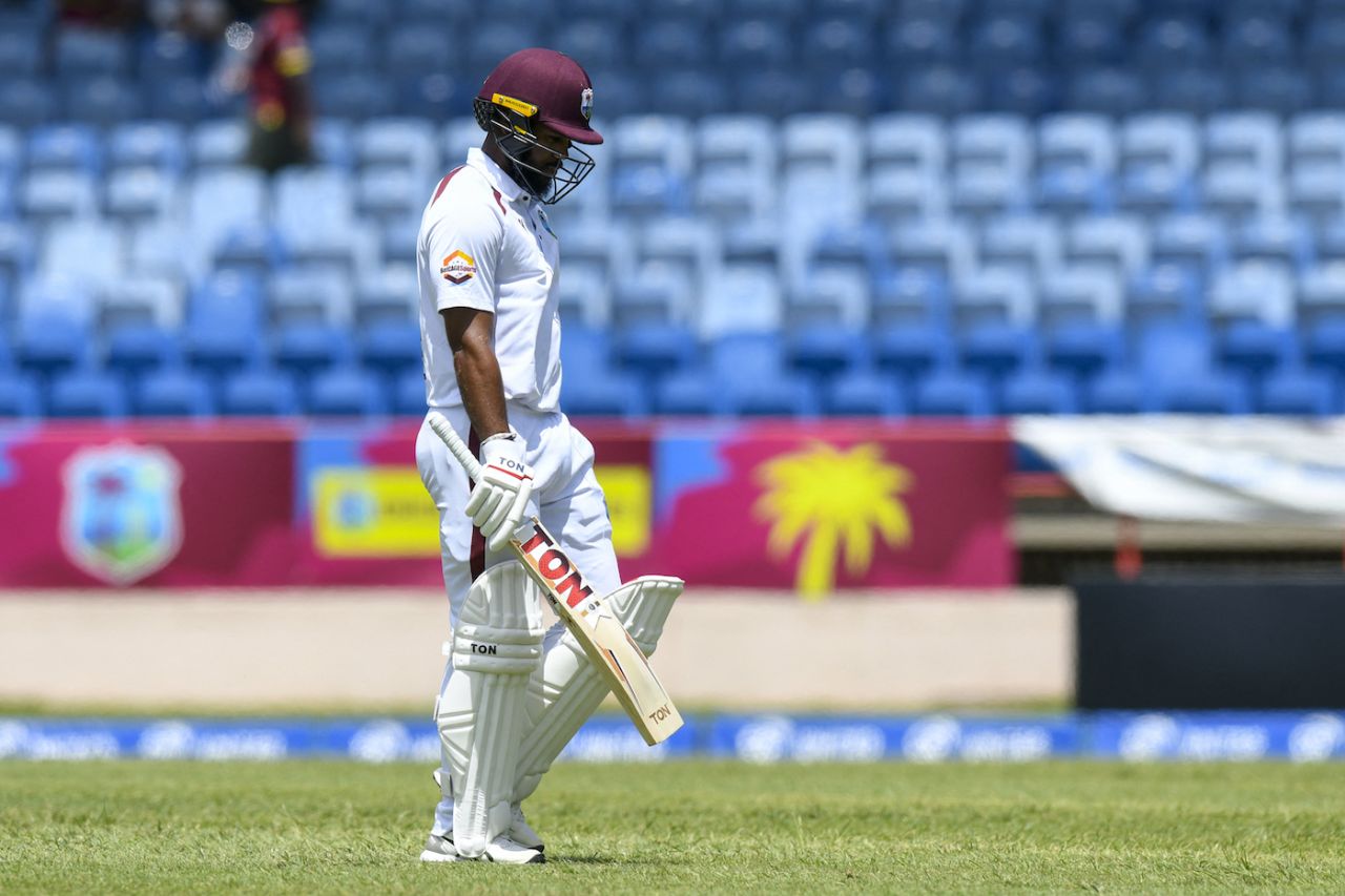 John Campbell walks back after a two-ball duck, West Indies vs Australia, 2nd Test, St George's, 4th day, July 6, 2025