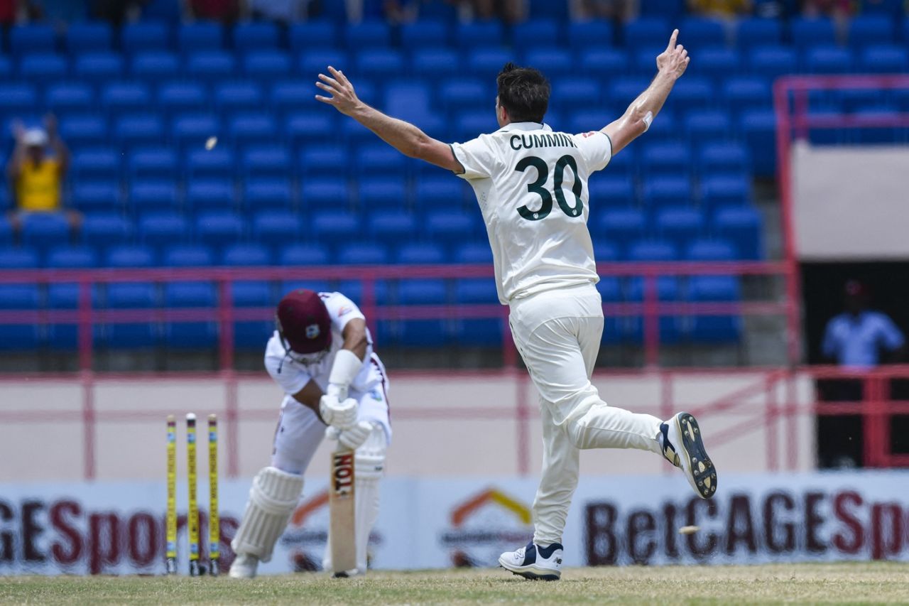 Pat Cummins was among the wickets during Australia's defense, West Indies vs Australia, 2nd Test, 4th day, St George's, July 6, 2025