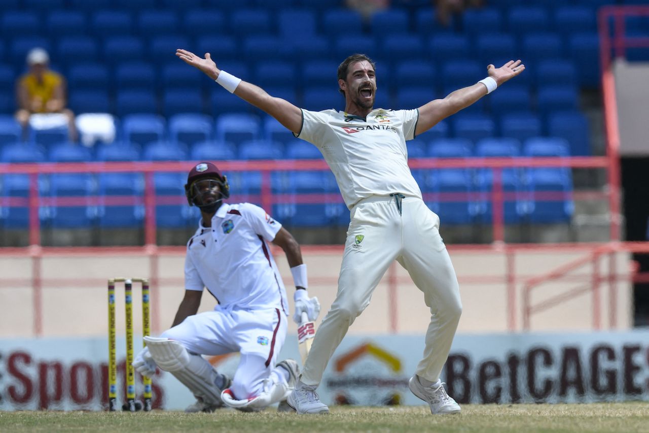 Mitchell Starc pinned Roston Chase lbw, West Indies vs Australia, 2nd Test, St George's, 4th day, July 6, 2025
