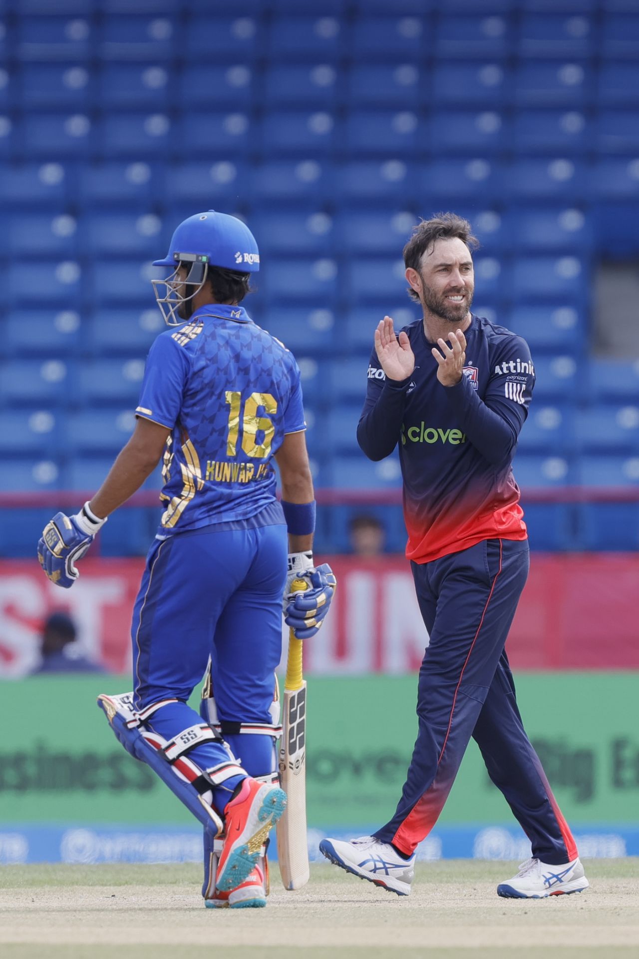 Glenn Maxwell picked up three wickets inside the first eight overs, MI New York vs Washington Freedom, MLC 2025, Lauderhill, July 6, 2025