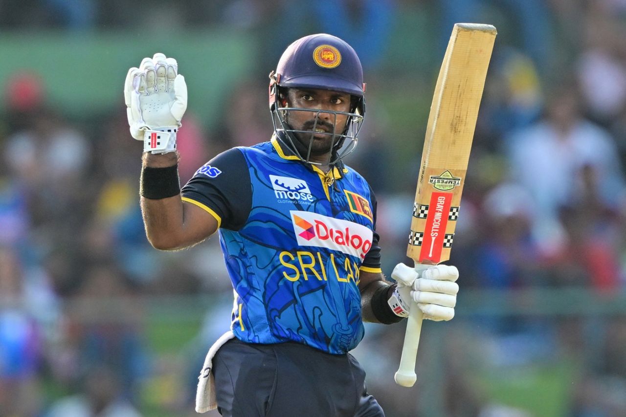 Charith Asalanka celebrates his fifty, Sri Lanka vs Bangladesh, 3rd ODI, Pallekele, July 8, 2025
