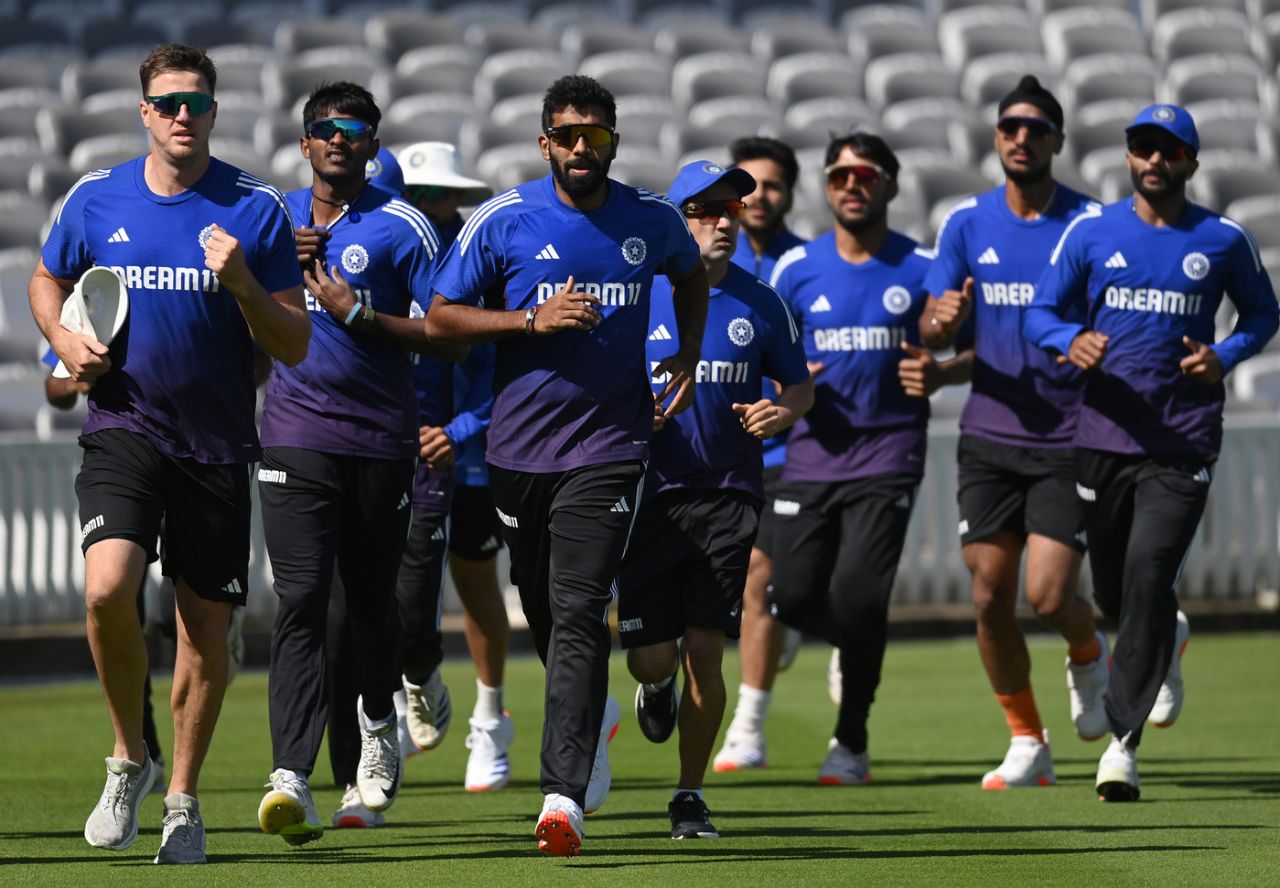 The India team runs during their training session, England vs India, 3rd Test, Lord's, July 9, 2025