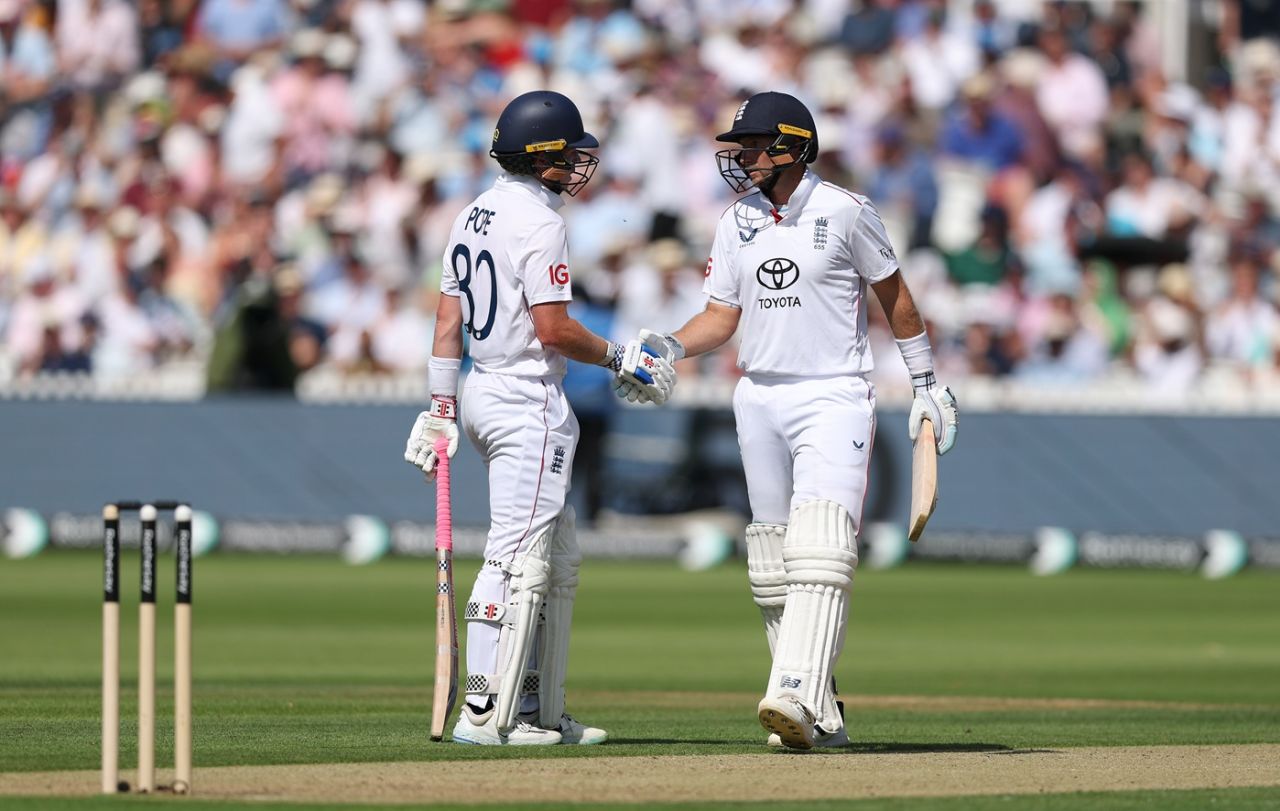 The century stand between Ollie Pope and Joe Root took its time, England vs India, 3rd Test, Lord's, London, Day 1, July 10, 2025