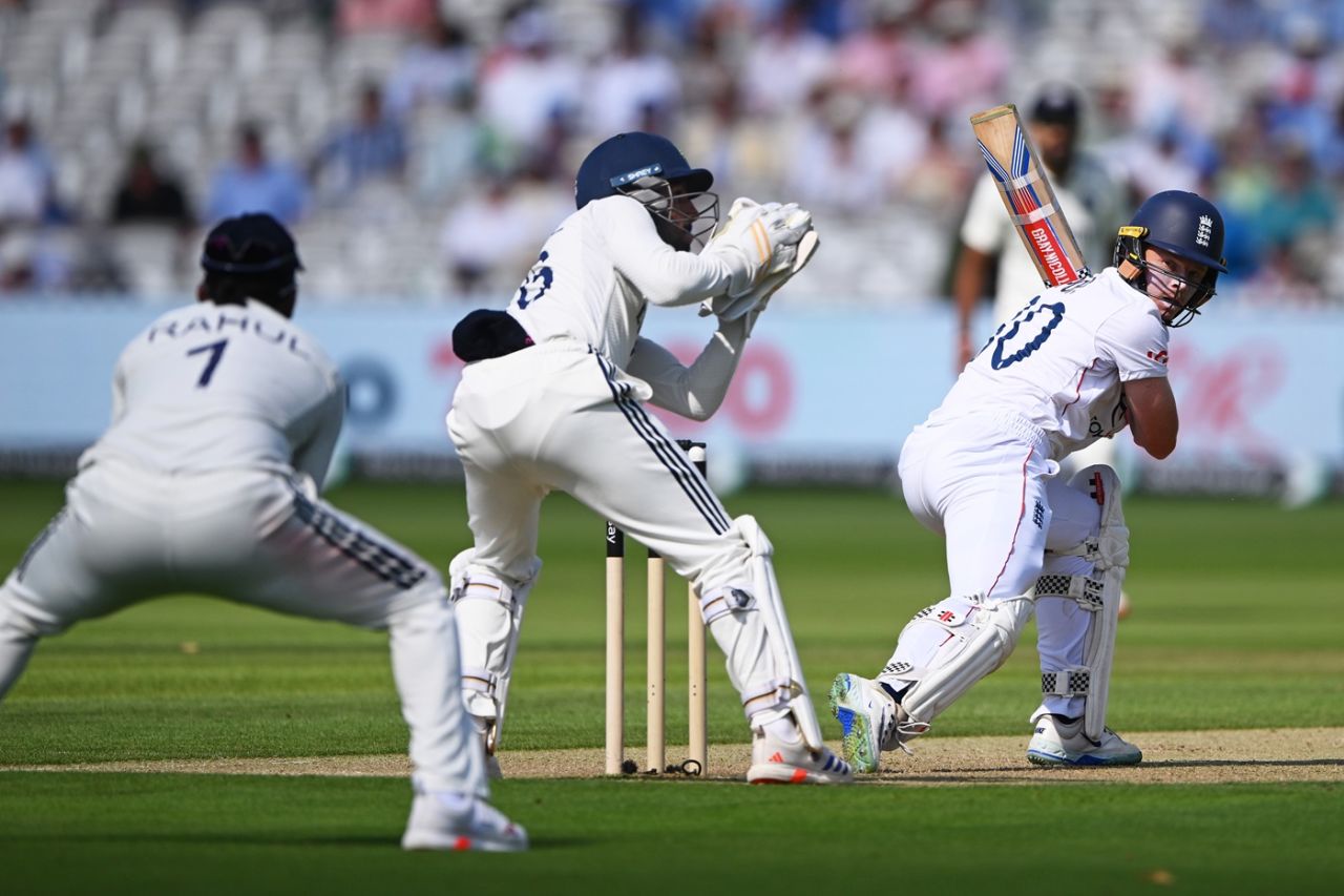 Dhruv Jurel holds on to the catch after Ollie Pope nicks it, England vs India, 3rd Test, Lord's, London, Day 1, July 10, 2025