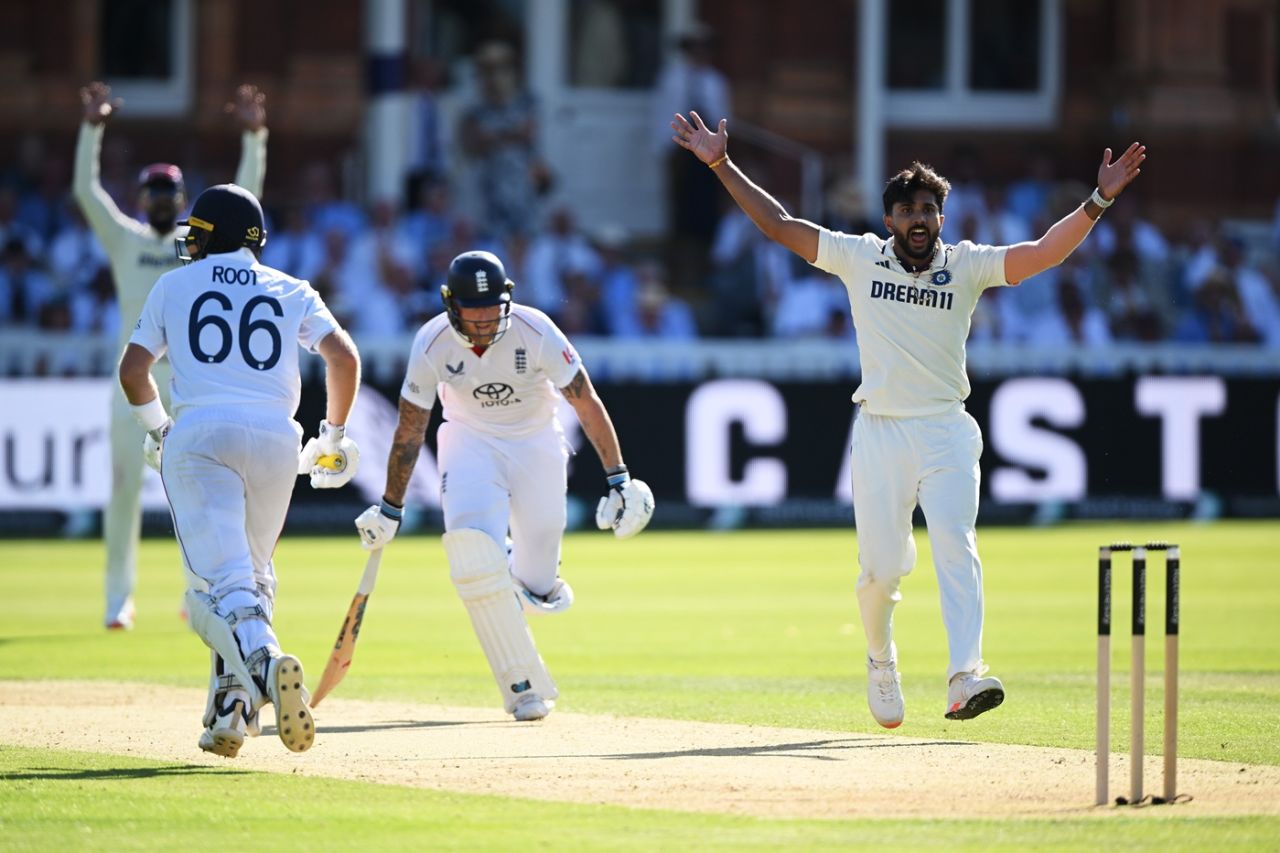Nitish Kumar Reddy thought he had Ben Stokes lbw, but the decision didn't go in his favour, England vs India, 3rd Test, Lord's, London, Day 1, July 10, 2025