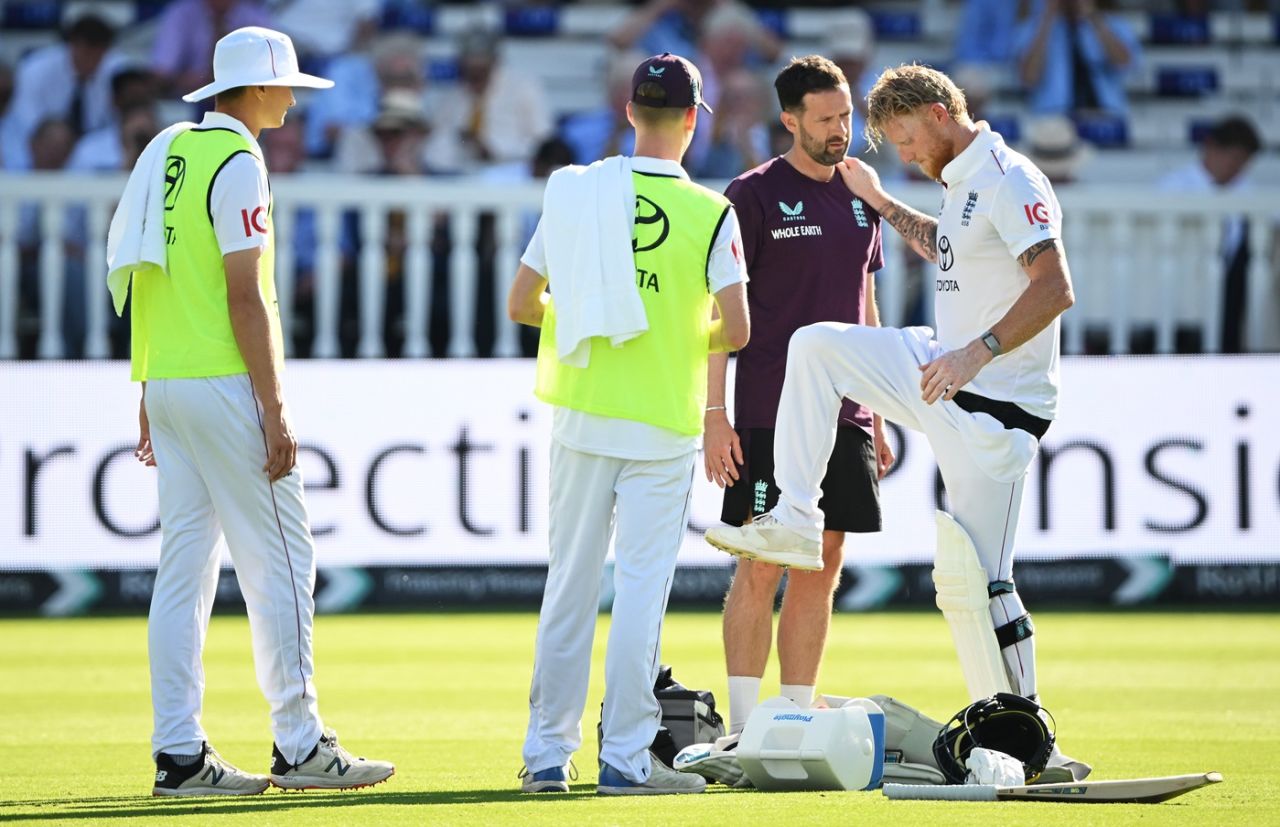 Ben Stokes was not moving well and needed some treatment from the physio, England vs India, 3rd Test, Lord's, London, Day 1, July 10, 2025