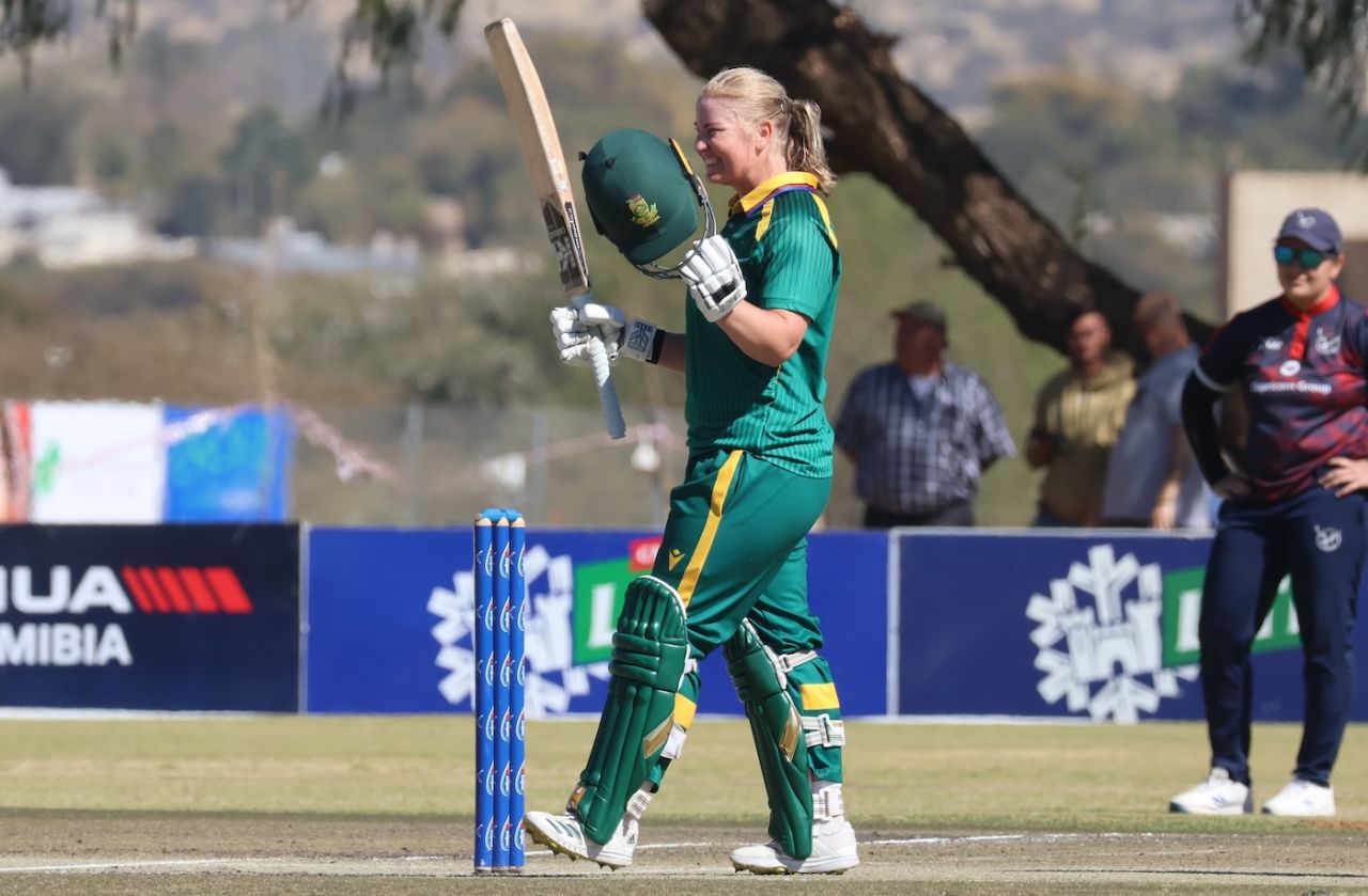 Delmi Tucker scored an explosive 72-ball 100, Namibia vs CSA Women's Emerging Academy, 2nd one-dayer, Windhoek, July 10, 2025
