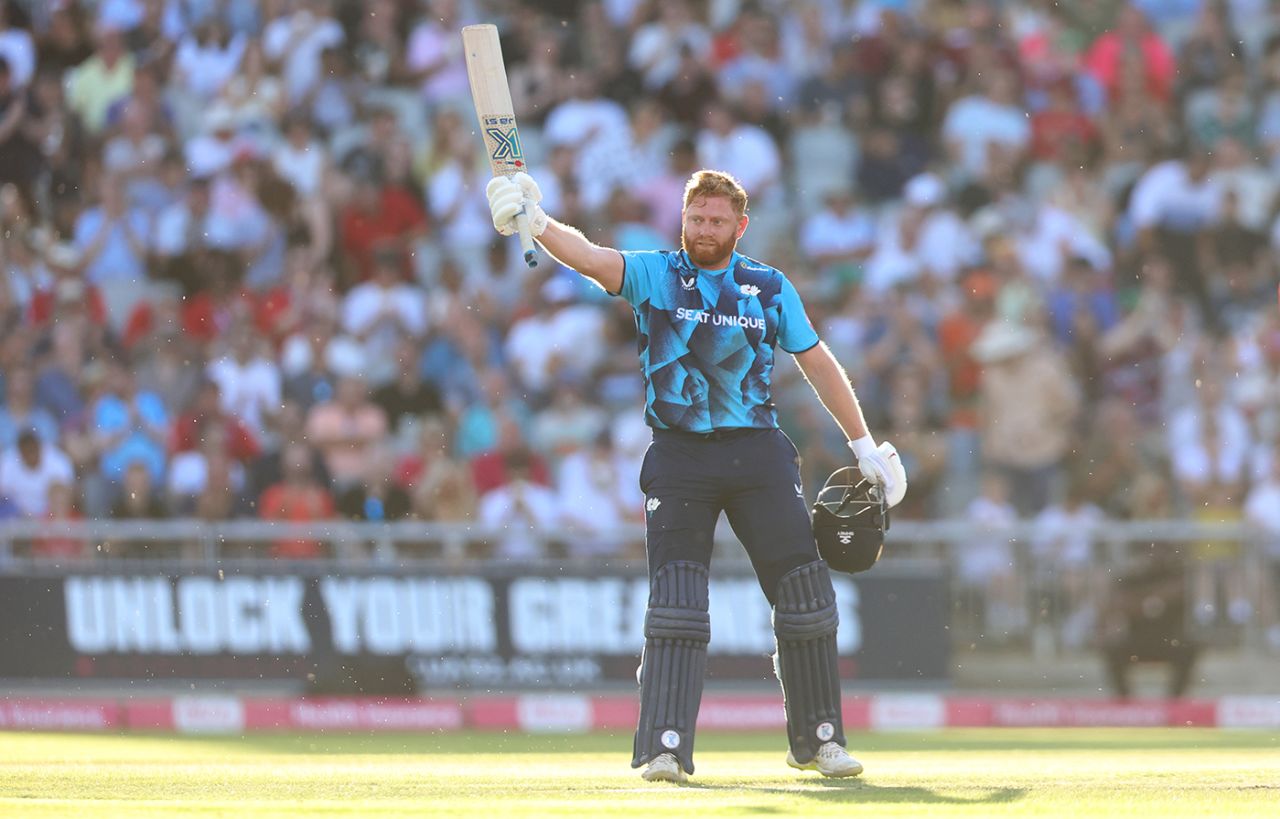 Jonny Bairstow acknowledges his century, Lancashire vs Yorkshire, Men's T20 Blast, Old Trafford, July 11, 2025