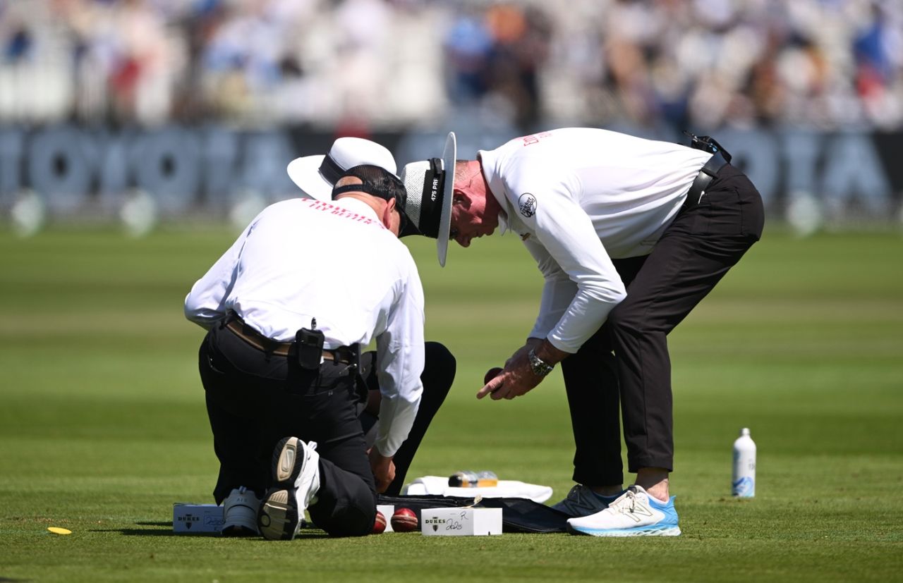 Umpire Paul Reiffel looks for a new ball, England vs India, 3rd Test, Lord's, London, 3rd day, July 12, 2025