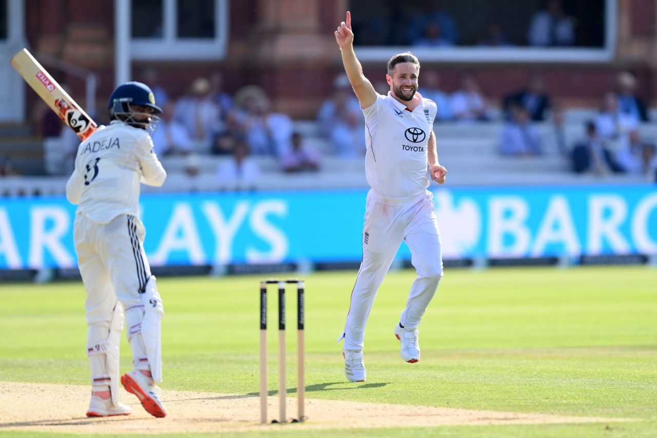 Chris Woakes had Ravindra Jadeja caught down the leg side, England vs India, 3rd Test, Lord's, London, 3rd day, July 12, 2025