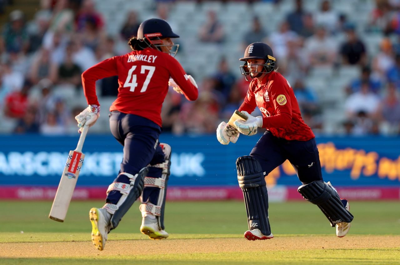 Danni Wyatt-Hodge and Sophia Dunkley added 101 runs for the opening wicket, England vs India, 5th Women's T20I, Edgbaston, July 12, 2025