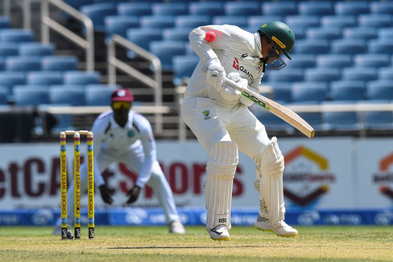 Usman Khawaja was hit on the arm, West Indies vs Australia, 3rd Test, Kingston, Day 1, July 12, 2025