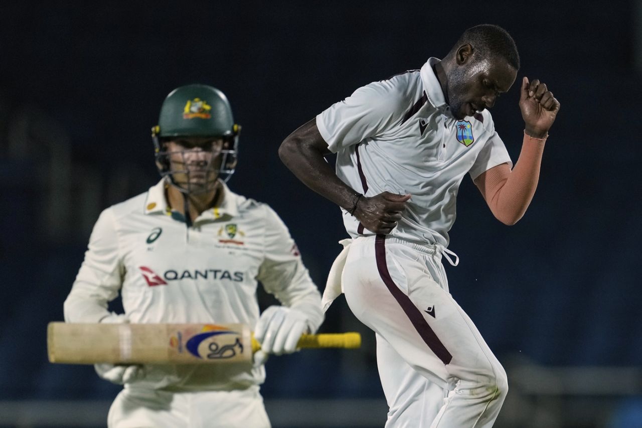 Justin Greaves celebrates dismissing Alex Carey, West Indies vs Australia, 3rd Test, Kingston, Day 1, July 12, 2025