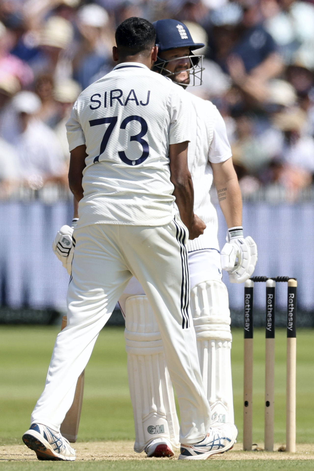 Mohammed Siraj got up close to Ben Duckett after dismissing him, England vs India, 3rd Test, Lord's, 4th day, July 13, 2025