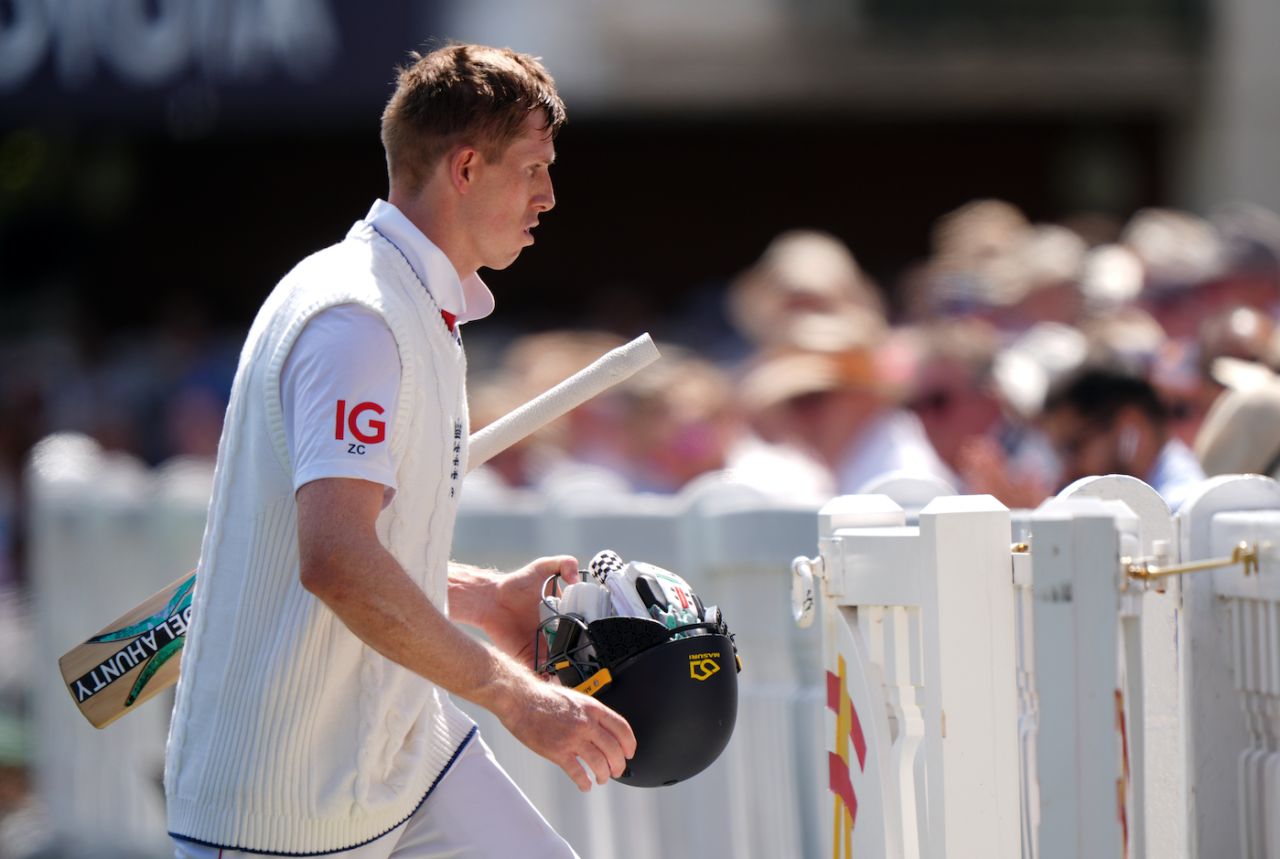 Zak Crawley walks back after making 22, England vs India, 3rd Test, Lord's, 4th day, July 13, 2025