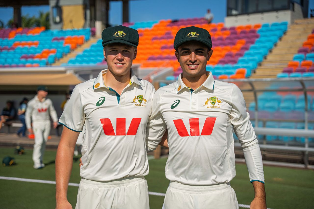 Louis Smith (left) and Zanden Jeh made their first-class debuts for Australia A, Australia A vs Sri Lanka, 1st four-day game, Darwin, July 13, 2025