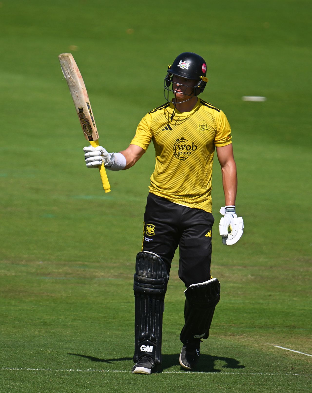 Ben Charlesworth raises his bat on reaching fifty, Glamorgan vs Gloucestershire, Men's T20 Blast, Cardiff, July 13, 2025