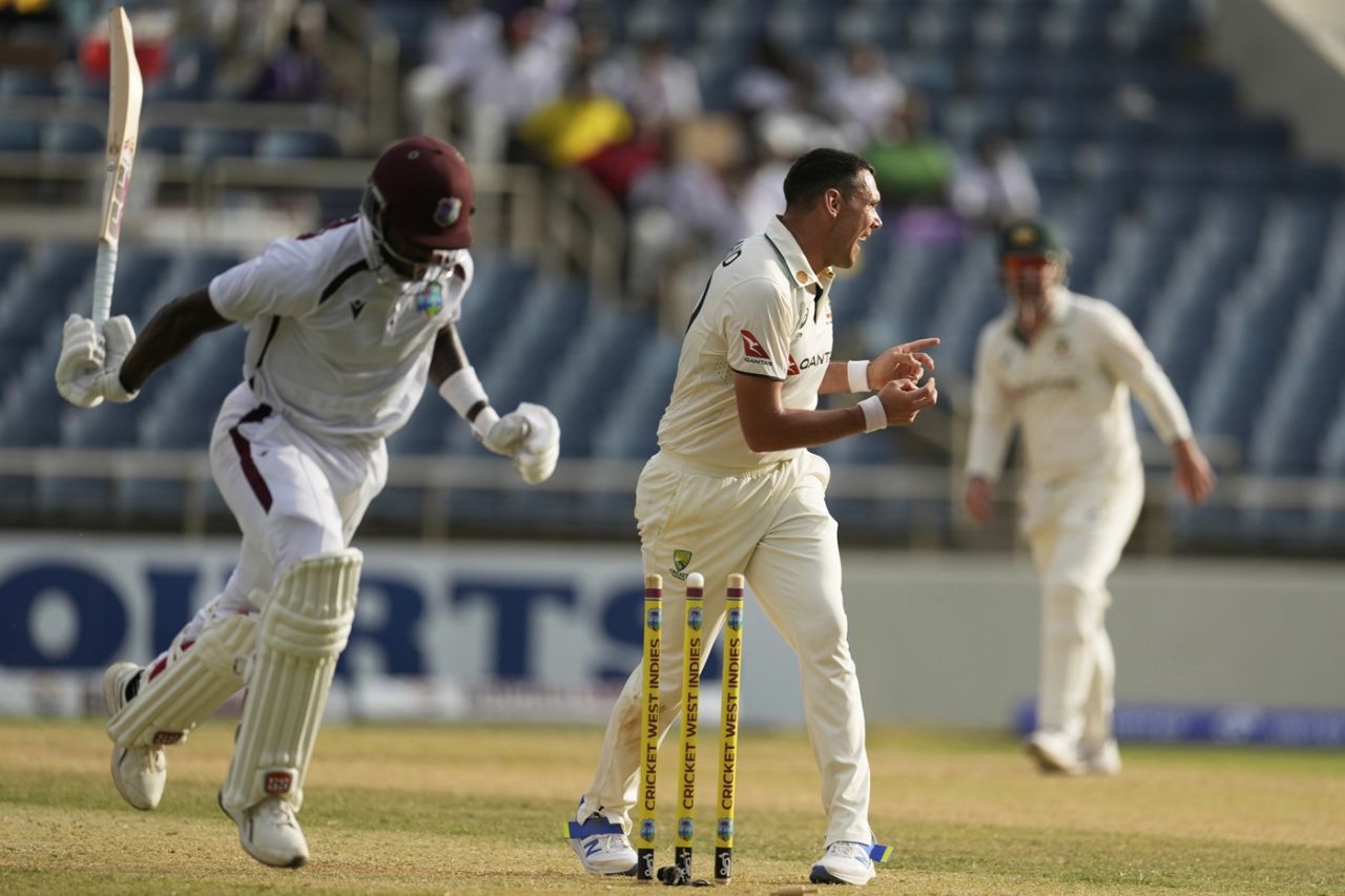Scott Boland runs out Justin Greaves, West Indies vs Australia, 3rd Test, Kingston, Day 2, July 13, 2025