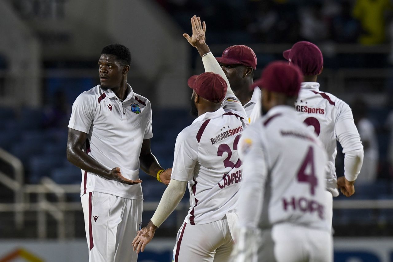Alzarri Joseph accounted for Steven Smith in a fiery three-over spell, West Indies vs Australia, 3rd Test, Kingston, Day 2, July 13, 2025