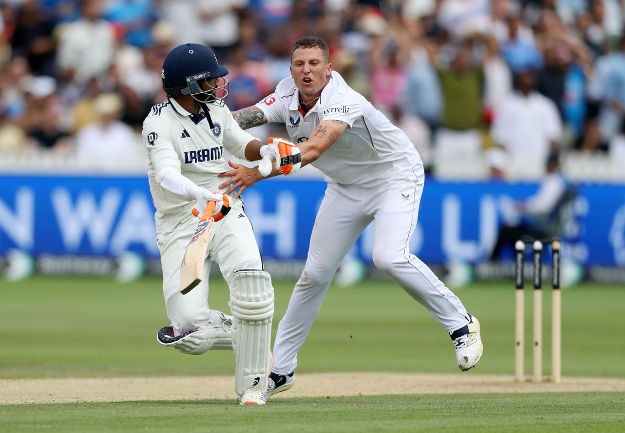 On a collision course: Ravindra Jadeja and Brydon Carse, England vs India, 3rd Test, Lord's, fifth day, July 14, 2025