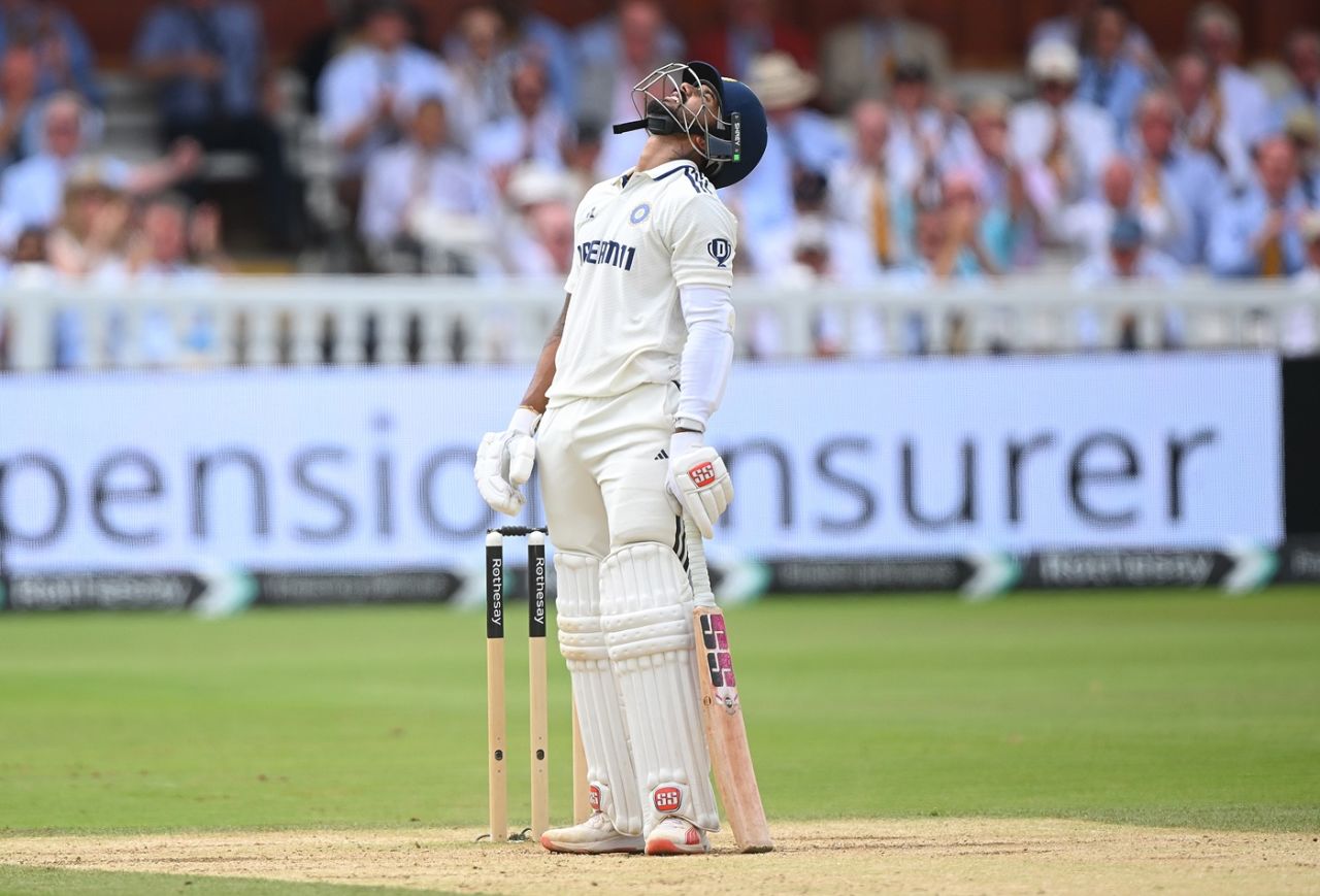 Nitish Kumar Reddy is distraught after falling on the last ball before lunch, England vs India, 3rd Test, Lord's, fifth day, July 14, 2025