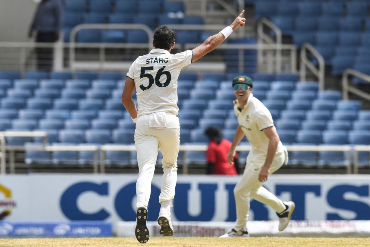 Mitchell Starc celebrates another wicket, West Indies vs Australia, 3rd Test, Kingston, Day 3, July 14, 2025