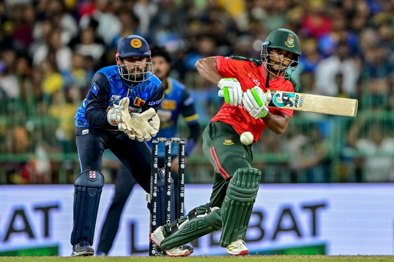 Tanzid Hasan plays a shot, Sri Lanka vs Bangladesh, 3rd T20I, Colombo (RPS), July 16, 2025